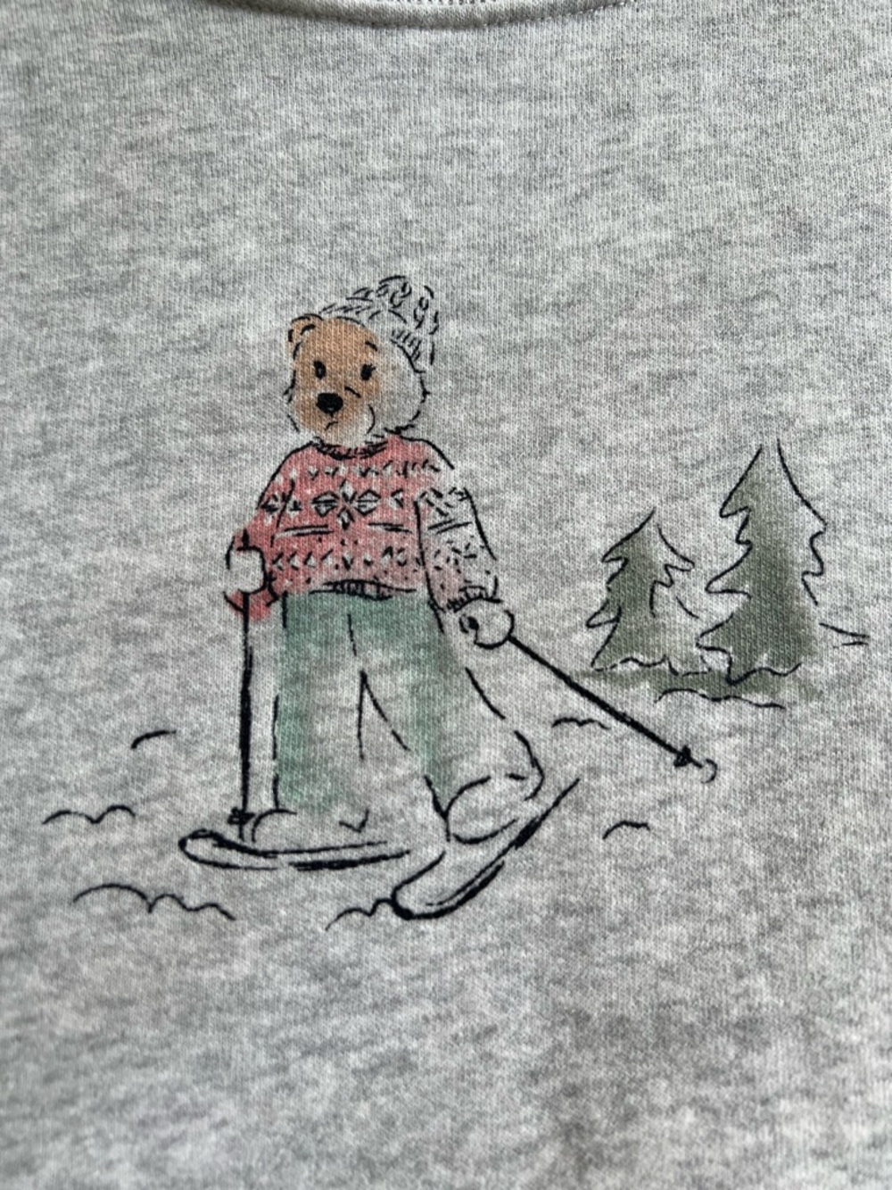 Hollister Light Gray Skiing Teddy Bear Crewneck